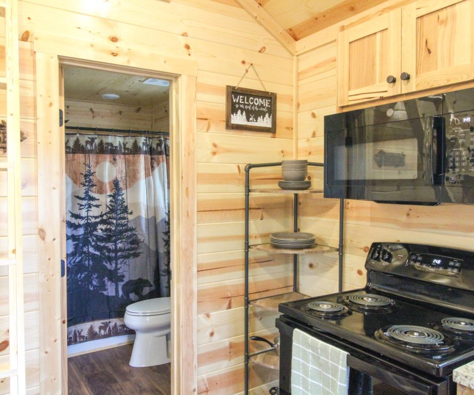 blue sky lake livingston cabin deer hunter kitchen